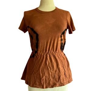 Womens Top Size Medium Brown Tie Dye Reworked Cinched Waist Flare Hippie Earthy